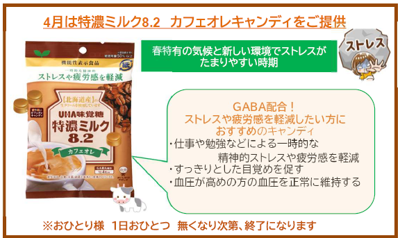 4月は特濃ミルク8.2 カフェオレキャンディをご提供